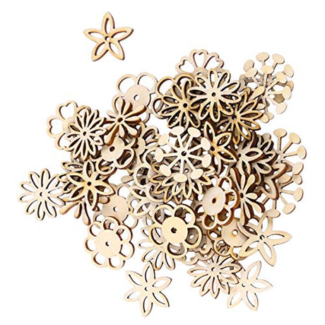 Sewroro 50pcs Unfinished Wooden Flower Cutouts Hollow Flower Wood Chip for DIY Crafts Wedding Christmas Decoration Sewroro