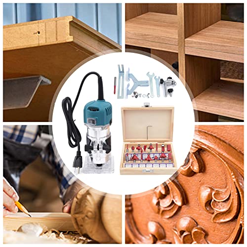 Wood Router Tool Compact Trim Router with 6 Variable Speed 15 Wood Router Bits Set Woodworking Tools for Wood Cabinet Processing, 110V 800W HaroldDol