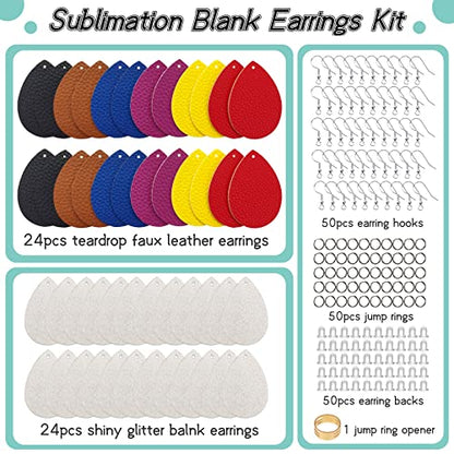 SHUANGART 194 Pcs Sublimation Blank Superfine Glitter Faux Leather Earrings Kit, Blank Vivid Shiny Solid Colors Earrings with Sublimation Paper for - WoodArtSupply