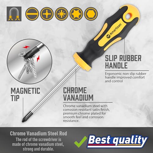 Magnetic Screwdrivers Set with Case, Amartisan 43-piece Includs Slotted, Phillips, Hex, Pozidriv,Torx and Precision Screwdriver Set, Magnetizer Amartisan