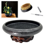 Japanese Ikebana Vase Kit, Ceramics Flower Pot Flower Shallow Container Flowerware with 2inch Flower Frog, 4inch Vase Base and Flower Arrangement Eggone