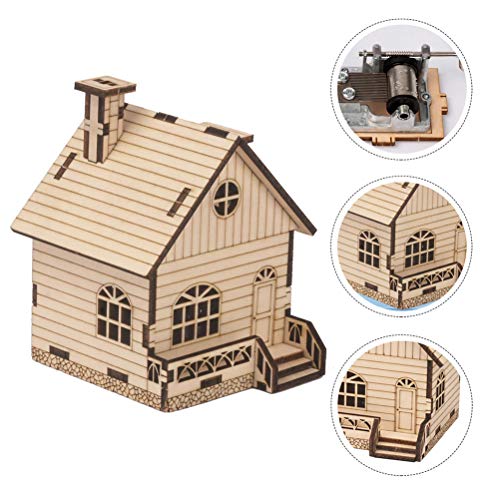 PartyKindom 1 Set DIY Music Box Wood House Figurines Christmas Village Scene Kids DIY Materials Unfinished Wood Xmas House Wooden Toys Educational PartyKindom