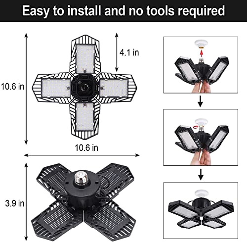 2 Pack LED Garage Lights,100W Deformable Led Garage Lighting 10000LM E26 Daylight 6000K LED Garage Ceiling Lighting Super Bright Adjustable Garage GMximo