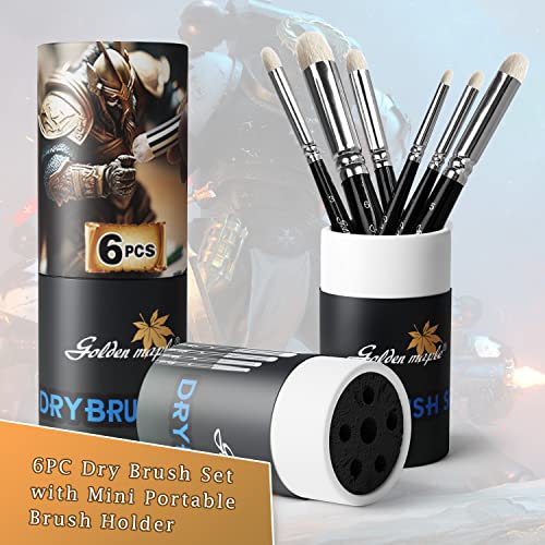 Dry Brush Miniature Painting Drybrush Set - 6PC Golden Maple Professional Modellers Miniature Paint Brushes for Warhammer 40k, DND Miniatures, golden maple