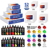 Shuttle Art Acrylic Painting Bundle, Set for 18 Colors Acrylic Paint Pouch (120ml/4oz) + 52 Multi Pack Painting Canvas Panels Shuttle Art