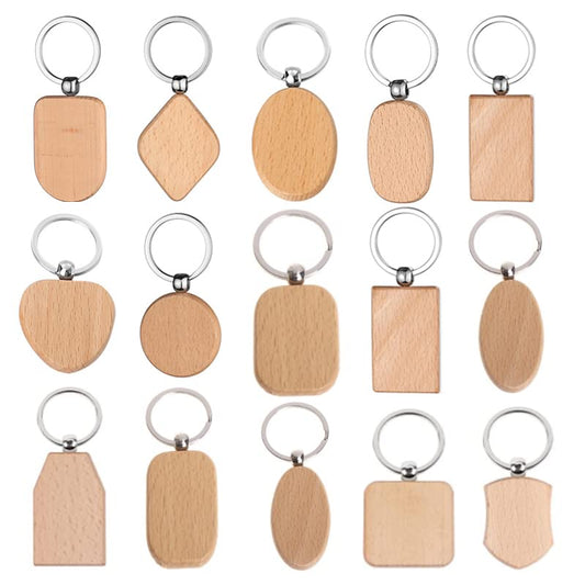 15 Pieces Wooden Keychain Blanks, BetterJonny Assorted Shape Wooden Keychain Unfinished Wooden Key Tag with Ring for DIY Keychains, pet Name Tags, - WoodArtSupply