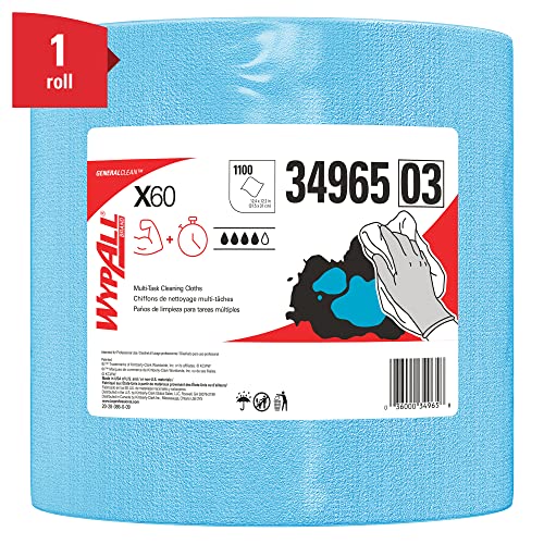 WypAll General Clean X60 Multi-Task Cleaning Cloths (34965), Jumbo Roll, Blue, 1,100 Sheets / Roll, 1 Roll / Case Wypall