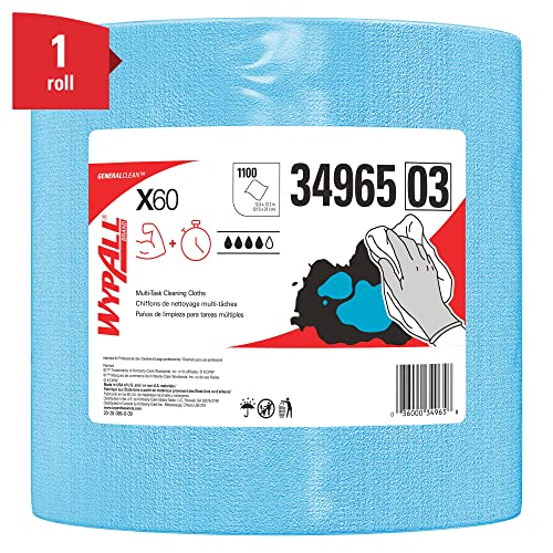 WypAll General Clean X60 Multi-Task Cleaning Cloths (34965), Jumbo Roll, Blue, 1,100 Sheets / Roll, 1 Roll / Case - WoodArtSupply