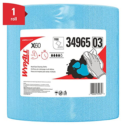 WypAll General Clean X60 Multi-Task Cleaning Cloths (34965), Jumbo Roll, Blue, 1,100 Sheets / Roll, 1 Roll / Case - WoodArtSupply