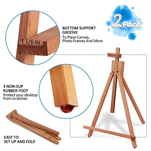 Falling in Art Beechwood 25’’ Tabletop Easel Display Stand Set for Painting- Holding Canvas Up to 22 1/2 Inches High, 2 Pack Artist A-Frame Tripod - WoodArtSupply