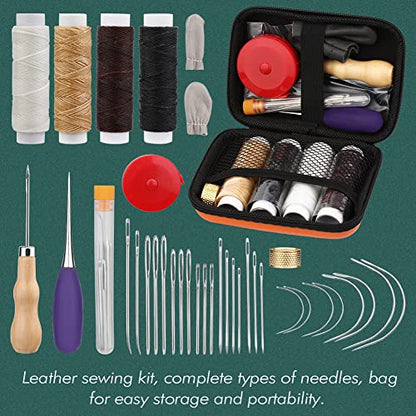 Leather Crafting Tools and Supplies, Leather Tooling Kit with Prong Punch Groovers Cutting Mat Stamping Tools Leather Working Kit for Beginners