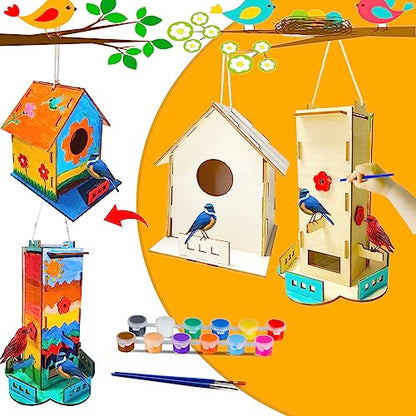 Retruth Bird House & Bird Feeder Arts and Crafts for Kids Ages 4-8 8-12, Build & Paint Your Own Wooden Bird House Feeder, DIY Birdhouse Bird Feeder
