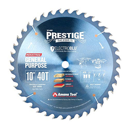 Amana Tool - PR1040C Electro-Blu Carbide Tipped Prestige General Purpose 10 Inch Dia 40T A - WoodArtSupply