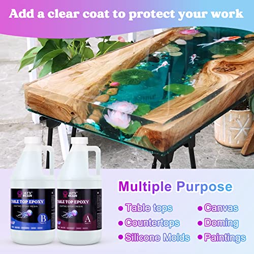 LET'S RESIN Table Top Epoxy Resin 1 Gallon Kit, Premium Crystal Clear Epoxy Resin Kit Self-Leveling,High Gloss Finish for Countertop,River Table,Bar