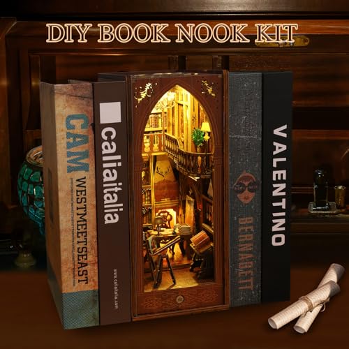 CRIOLPO Book Nook Kit - DIY Dollhouse Booknook, Book Nook Miniature Kit for Bookshelf Insert Decor Crafts for Adults Teen Halloween, 3D Wooden Puzzle CRIOLPO