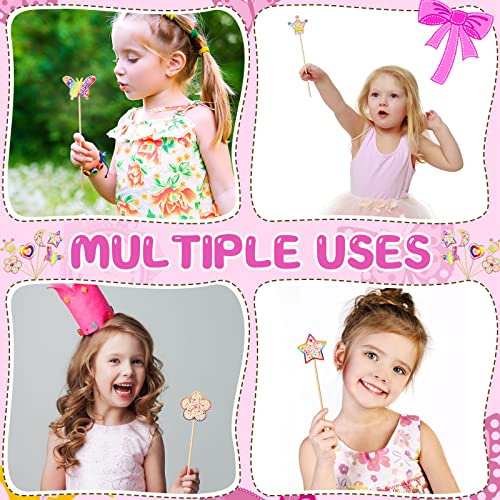 42 Pcs Princess Fairy Wands Kit, Include 36 Pcs Wooden Unfinished Wand DIY Princess Wand with 6 Sheet Colorful Diamond Sticker for Girls Make Your Cindeer