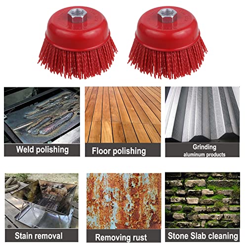 WENORA 4 Inch Nylon Cup Brush for Angle Grinder, Abrasive Filament Cup Brush, Nylon Wheel Brush for Grinder, 5/8" 11 Thread, 1/4" Drill Arbor WENORA