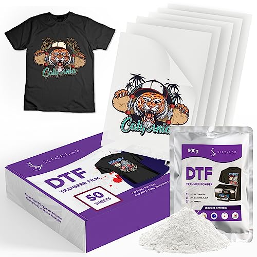 SlickLab A4 DTF Transfer Film and DTF Powder Bundle - 50 Sheets and 500g DTF Transfer Powder for Sublimation - 8.3 x 11.7 Inches - Double-Sided DTF - WoodArtSupply