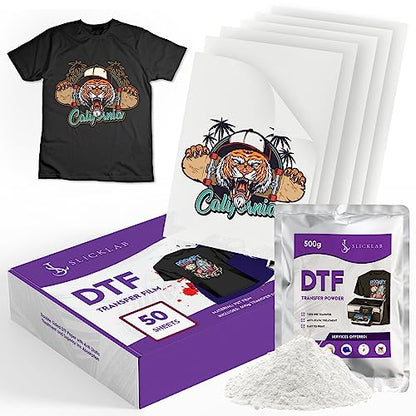 SlickLab A4 DTF Transfer Film and DTF Powder Bundle - 50 Sheets and 500g DTF Transfer Powder for Sublimation - 8.3 x 11.7 Inches - Double-Sided DTF - WoodArtSupply