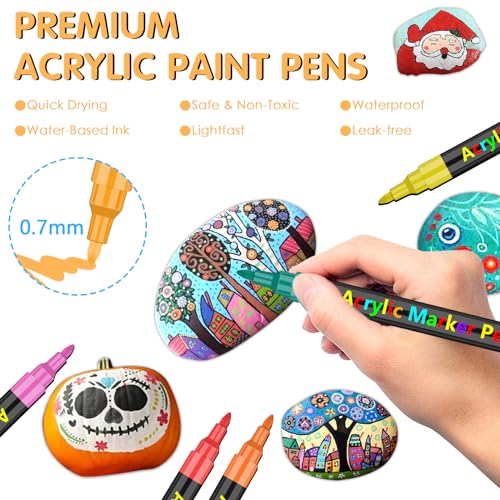 RESTLY 12 Colors Acrylic Paint Pens Paint Markers, 0.7mm Extra Fine Acrylic Paint Pens for Canvas, Rock Painting, Wood, Glass, Metal, Ceramic, Stone,