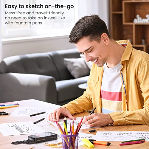 ARTEZA Felt-Tip Brush Pens, Set of 12 Nontoxic Black Marker Pens, Quick-Dry and Smear-Proof, Art Supplies for Sketching, Lettering, and Calligraphy ARTEZA