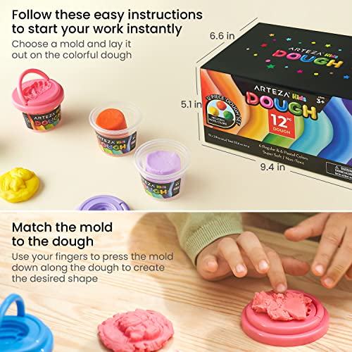 Arteza Kids Play Dough, 6 Pastel and 6 Regular Colors, 2.8-oz Tubs, Soft, Air-Tight Containers, Art Supplies for Kids Crafts and Playtime Activities Arteza Kids
