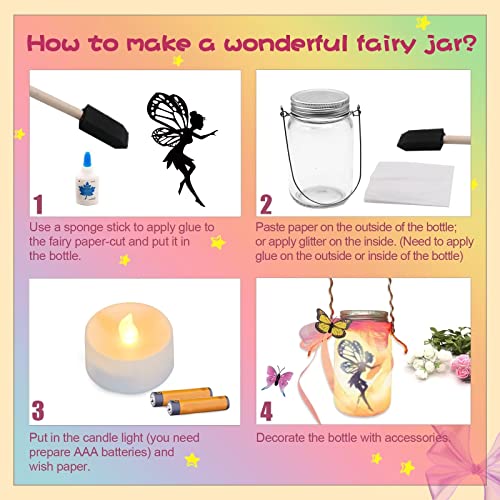  FUNZBO Fairy Lantern Jar Craft Kit - Arts and Crafts for Girls  with Fairy and Unicorn Silhouettes, Kids Night Light for Room Decorations,  Kids Art Projects, Birthday Gifts for Girls Age