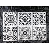 HELLATHUND 6pcs Reusable Tile Stencils 8x8 Inch, Mandala Stencils Painting, Stencils for Painting Floors, Wall Stencils for Painting HELLATHUND
