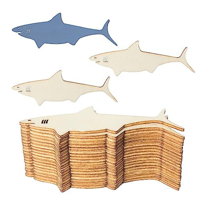 Unfinished Shark Shaped Wood Tag Wood Cutout Blank Wood Slices Wooden Gift Tags for Beach & Nautical Decor Christmas Holiday Wedding Birthday Party