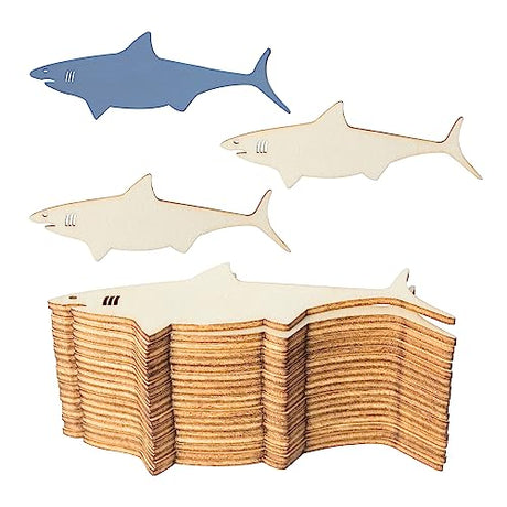Unfinished Shark Shaped Wood Tag Wood Cutout Blank Wood Slices Wooden Gift Tags for Beach & Nautical Decor Christmas Holiday Wedding Birthday Party Zontween