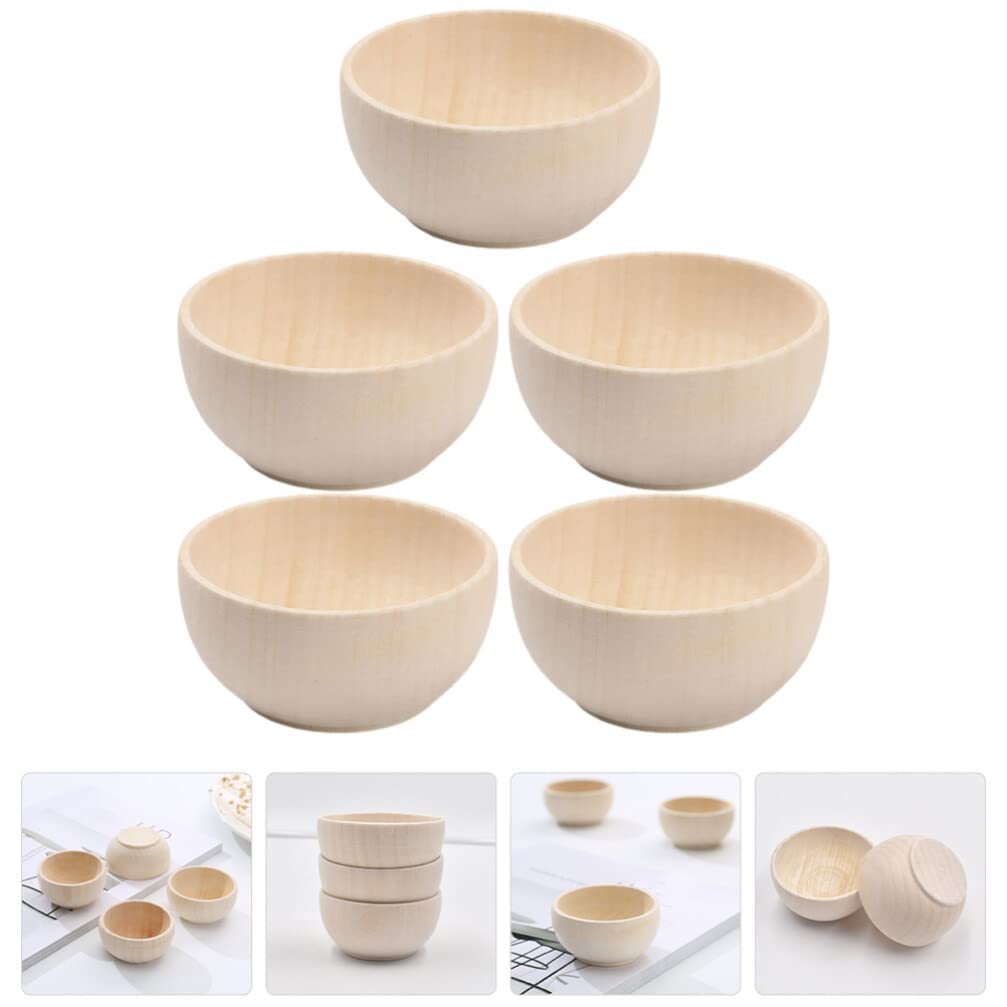 SEWACC 5pcs Wooden Bowls Unfinished Bowls Unpainted Wooden Bowls Serving Bowl Wood Crafts Bowls Pinch Bowls for Fruits Salad Cereal SEWACC