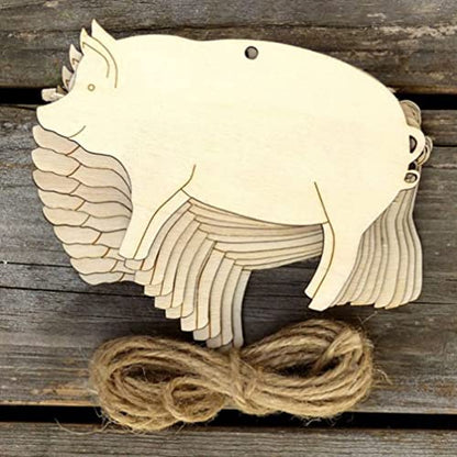 10pcs Unfinished Wood Embellishments Pig Shape Wood Cutout Wood Pieces Wooden Ornaments Wooden Chips for Arts Crafts DIY Wedding Decoration - WoodArtSupply