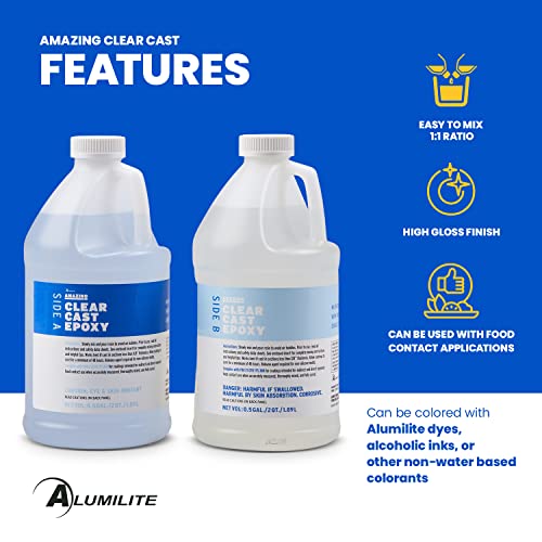 Alumilite Amazing Clear Cast [0.5 gal A + 0.5 gal B(1 Gallon) 2 Part Liquid Kit] High-Gloss Plastic Finish | Multi-Purpose Epoxy Resin for Casting & Alumilite
