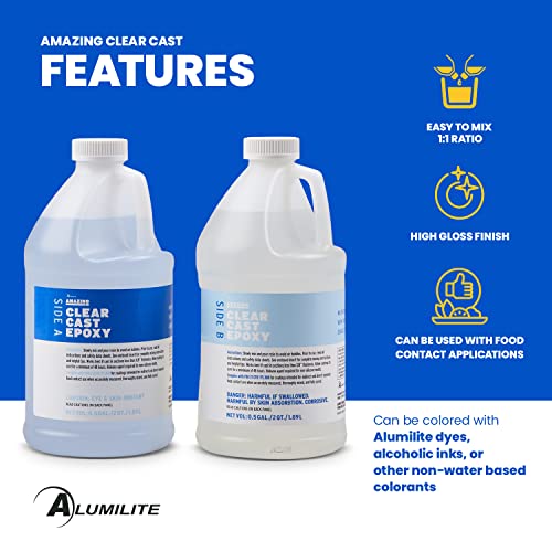 Alumilite Amazing Clear Cast [0.5 gal A + 0.5 gal B(1 Gallon) 2 Part Liquid Kit] High-Gloss Plastic Finish | Multi-Purpose Epoxy Resin for Casting & - WoodArtSupply