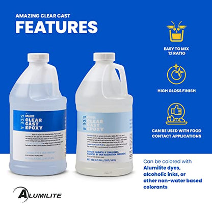 Alumilite Amazing Clear Cast [0.5 gal A + 0.5 gal B(1 Gallon) 2 Part Liquid Kit] High-Gloss Plastic Finish | Multi-Purpose Epoxy Resin for Casting & - WoodArtSupply