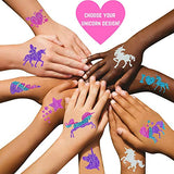GirlZone Unicorn Glitter Tattoo Studio, Easy To Use and Skin-Safe Kids Temporary Sparkle Tattoos for Creative Playtime, Fun Party Crafts for Kids GirlZone