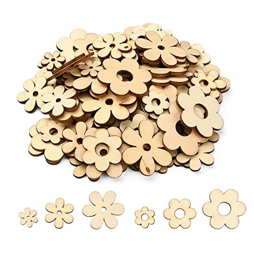 UR URLIFEHALL 100 Pcs Plum Bossom Wood Cutouts Ornaments Unfinished Laser Cut Flower Wooden Paint Crafts for Scrapbooking Crafts Homemade Gifts