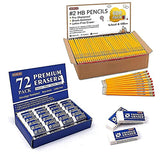 Shuttle Art Pencils and Erasers Bundle, Set of 600 Pack Sharpened Yellow Pencils + 72 Pack Premium White Erasers Bulk Shuttle Art