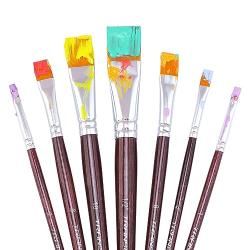 Transon Flat Paint Brush Set 7pcs for Acrylic Watercolor Gouache Oil and Body Painting - WoodArtSupply