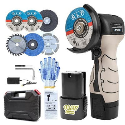 ZFULVO Cordless Brush Angle Grinder Kit, 19500rpm Mini Electric Angle Grinding Tool with 1pcs 16.8V 2000mAh Batteries and 5-Cutting Discs, Grinder