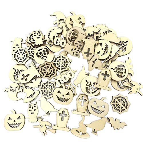 KESYOO Halloween Unfinished Wooden DIY Slices Craft Wood Cutouts Embellishments for Halloween Hanging Ornament 100pcs KESYOO