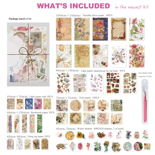 Aromoty Vintage Art Scrapbooking Supplies Journaling Stickers 83Pcs,Aesthetic Paper Washi Stickers Kit for Junk Journal,Bullet Journals,Cottagecore