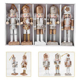 SEWACC 5 Pcs Christmas Nutcracker Wooden Nutcracker Ornaments Christmas Decoration Unfinished Nutcracker Figurines Puppet (White Gold) SEWACC
