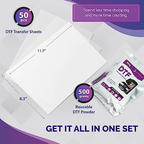 SlickLab A4 DTF Transfer Film and DTF Powder Bundle - 50 Sheets and 500g DTF Transfer Powder for Sublimation - 8.3 x 11.7 Inches - Double-Sided DTF - WoodArtSupply