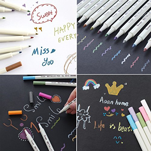 YUANCHENG Metallic Marker Pens, Set of 12 Colors Fine Point Metallic Marker Pens for Black Paper, Rock Painting, Easter Egg, Halloween Pumpkin, Card