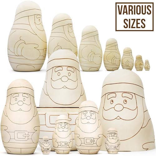 AEVVV Unfinished Christmas Nesting Dolls Blank Set 7 pcs - Christmas Crafts to Paint Your Own Matryoshka Santa Claus - Blank Russian Nesting Dolls - WoodArtSupply