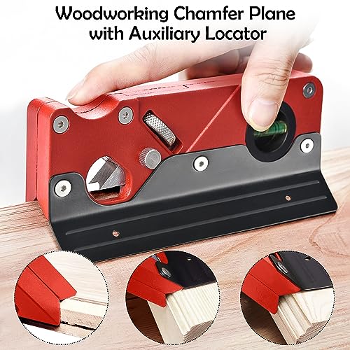 Chamfer Plane, Wood Chamfer Plane with 7 Cutter Heads, Woodworking Edge Corner Flattening Tool with Auxiliary Locator, Woodworking Hand Planer Hesderty