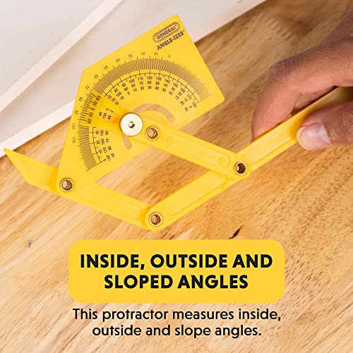 General Tools 29 Plastic Protractor and Angle Finder, Outside, Inside, Sloped Angles, 0° to 180° , Yellow General Tools