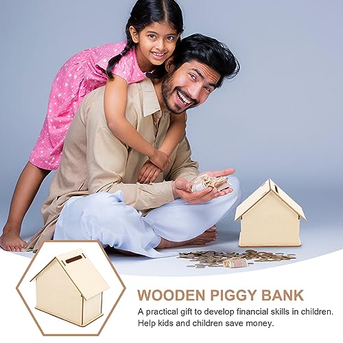 Kisangel 15 pcs Paintable Piggy Bank Unfinished Wooden Houses for Crafts Paint Birdhouse Change DIY Saving House for Money Crafting Banks Kisangel