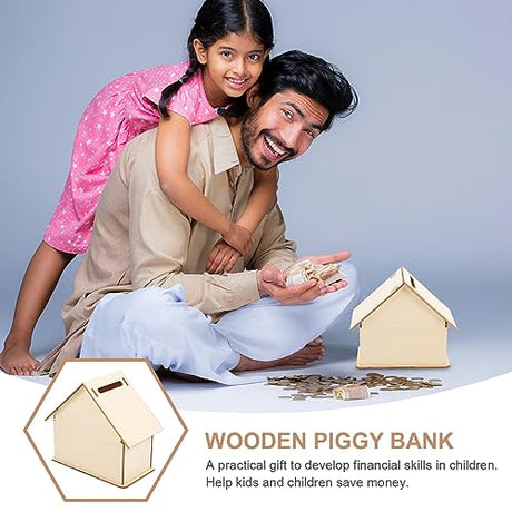 Kisangel 15 pcs Paintable Piggy Bank Unfinished Wooden Houses for Crafts Paint Birdhouse Change DIY Saving House for Money Crafting Banks Kisangel